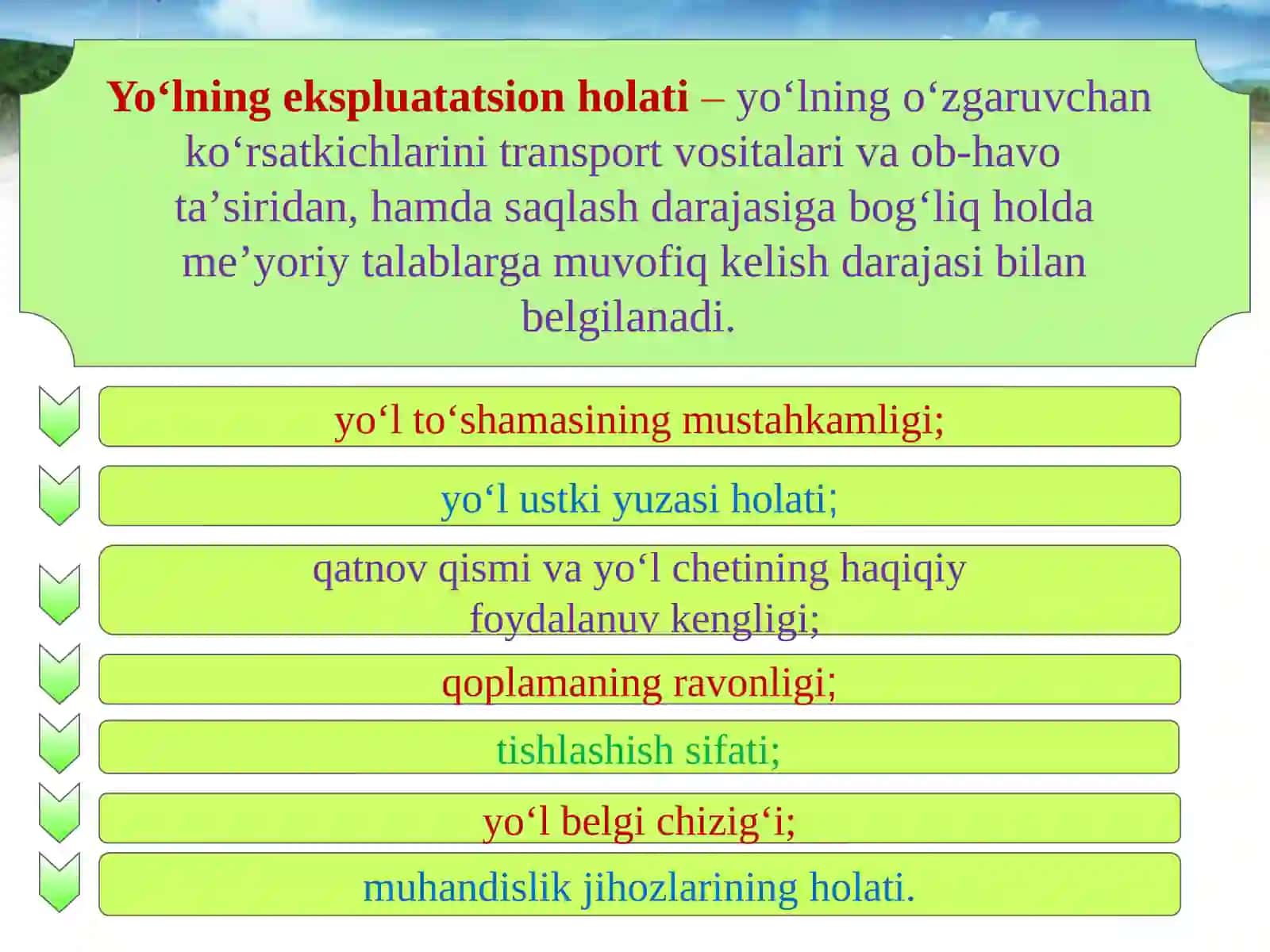 Avtomobil yo‘llarining holatini va transport-foydalanish ko‘rsatkichlarini baholash 3
