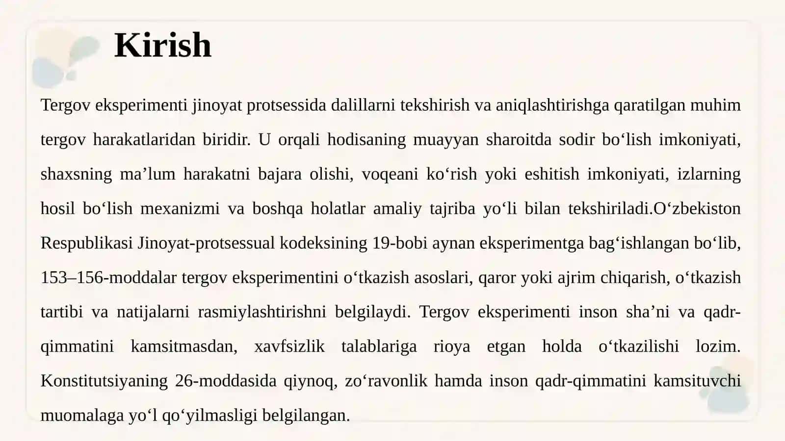 TERGOV EKSPERIMENTI TERGOV HARAKATINING O‘TKAZISH TARTIBI VA ASOSLARI 3