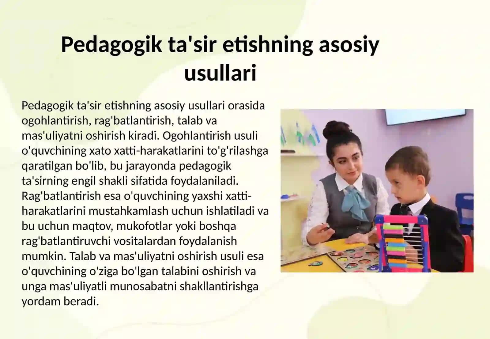 Tarbiyaviy ishlar jarayonida pedagogik ta'sir etish usullari va tarbiya treninglaridan foydalanish 3