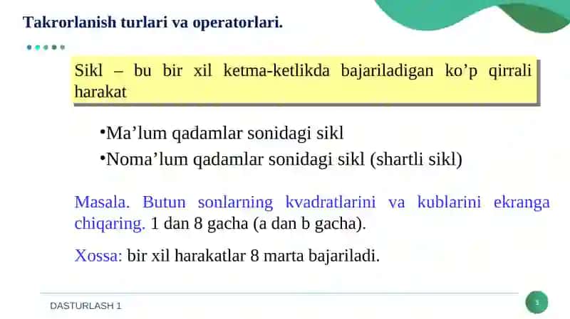 Takrorlanish operatorlari 3