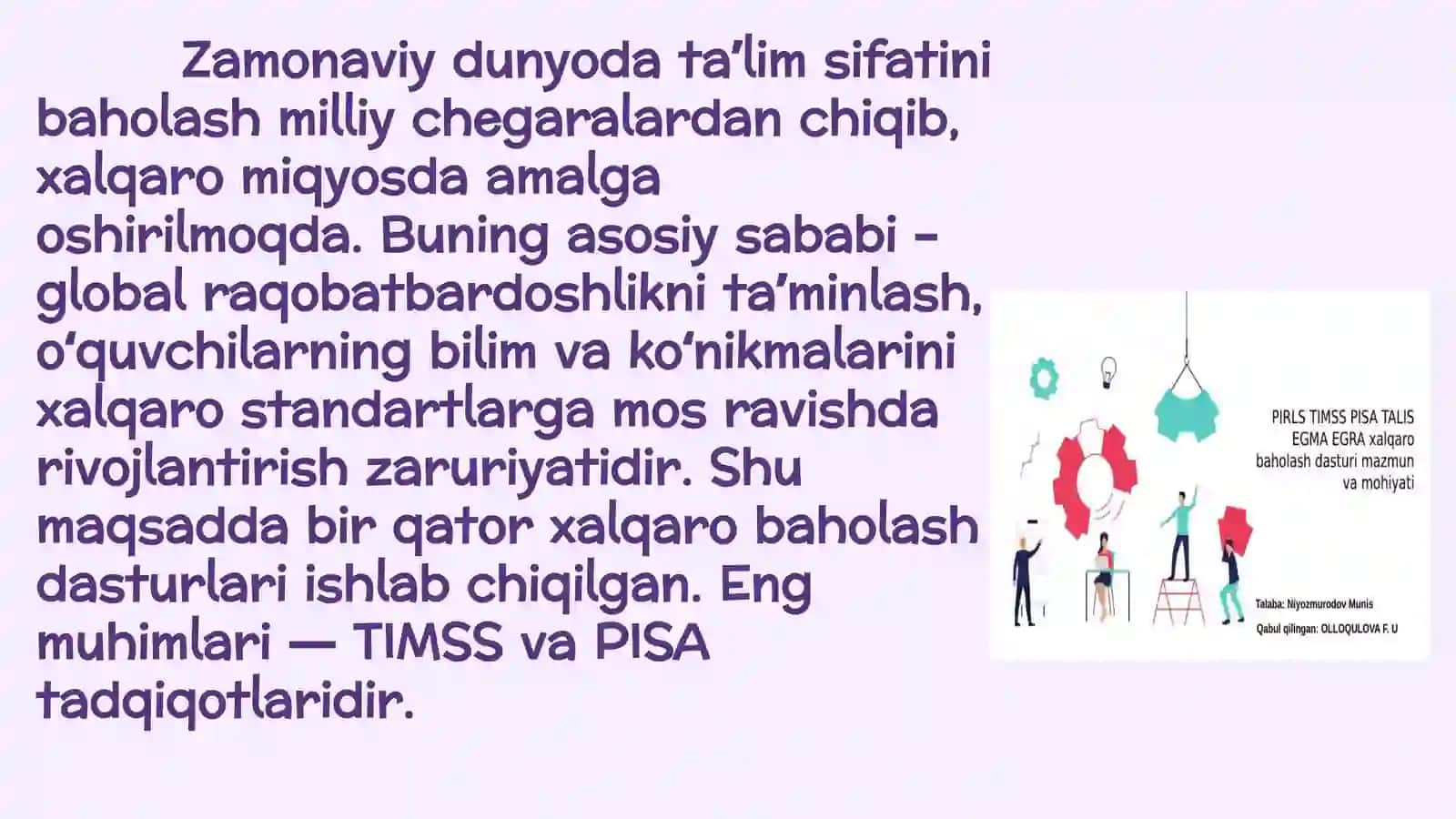 Xalqaro baholash TIMSS, PISA dasturi haqida 3