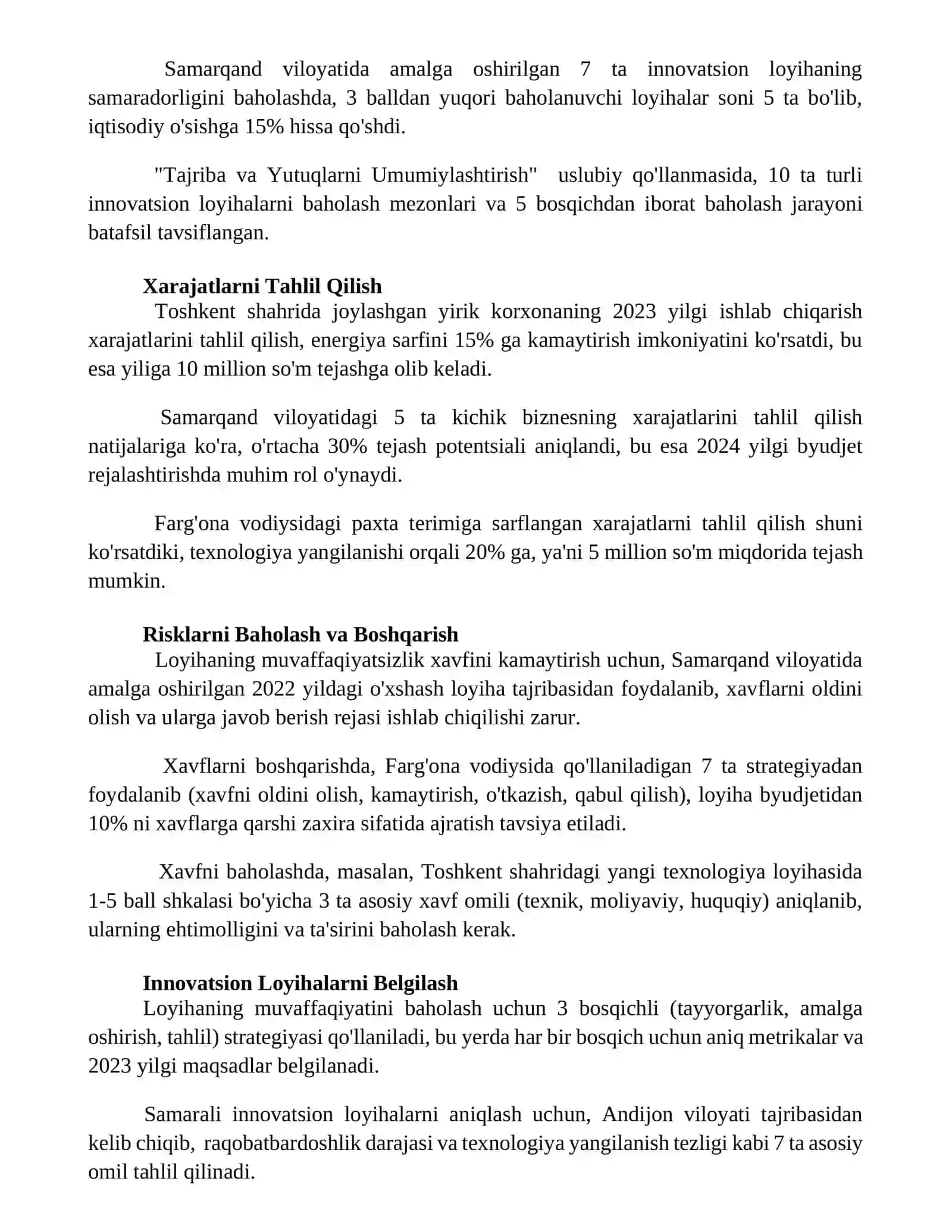 Innovatsion loyihalar va samaradorlikni baholash usullari 3