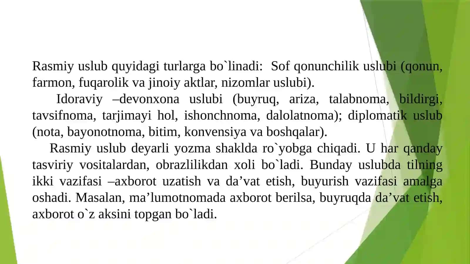 Rasmiy uslubga xos xususiyatlar 3
