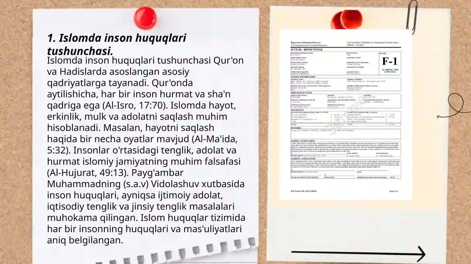 Islomda inson huquq va erkinliklarini taʼminlashining oʻziga xos jihatlari mavzusida 10 ta zakus va savol tayyorlash 3