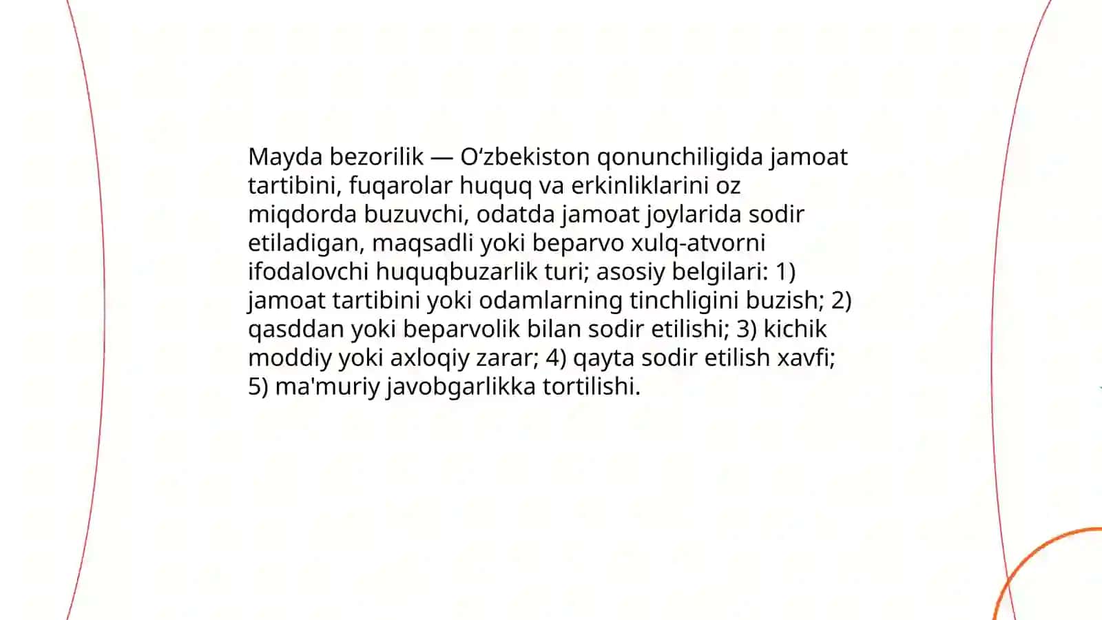 Mayda bezorilikning huquqiy taʼrifi va asosiy belgilari 3