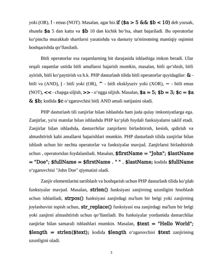 PHP Web dasturlash tili operatorlari ustida amallar 3
