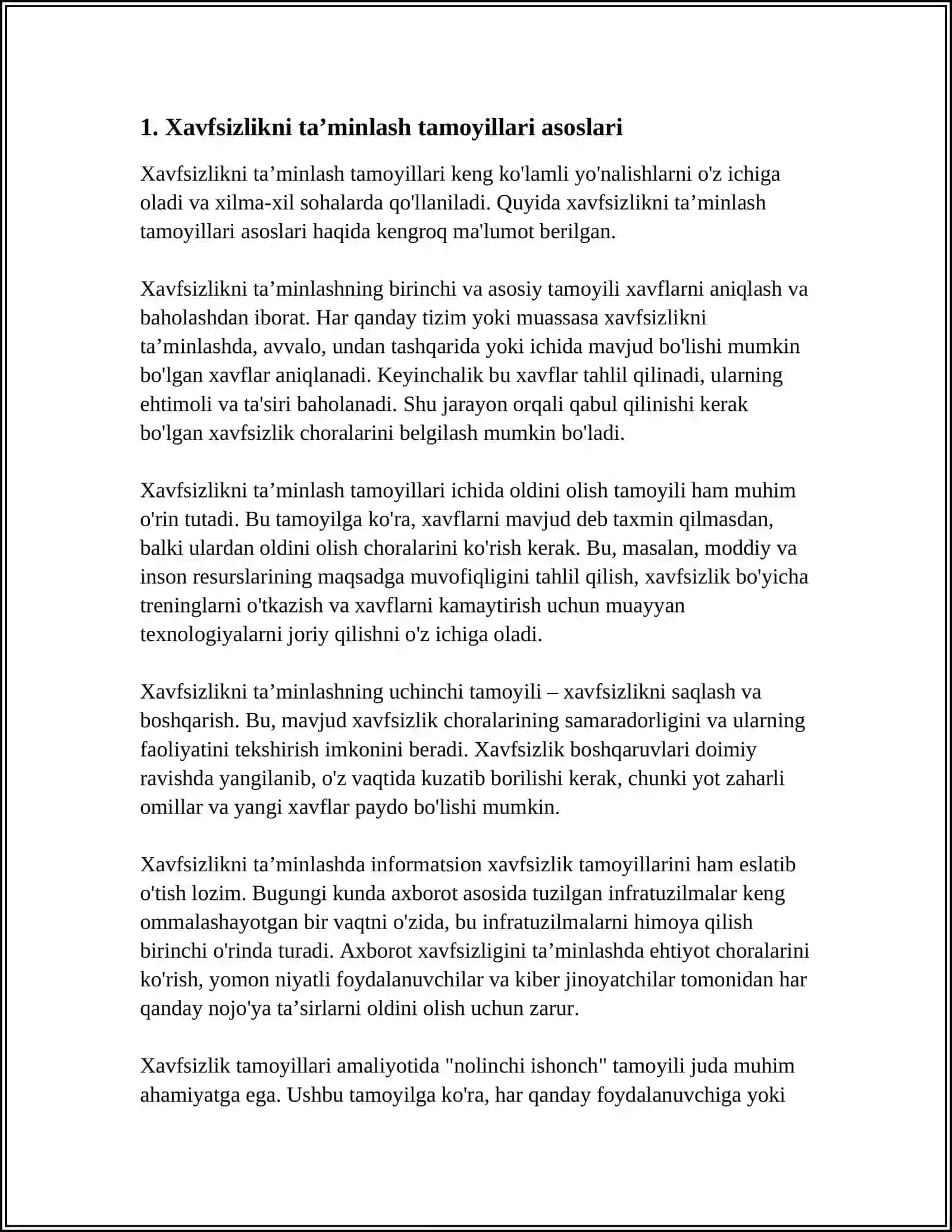 XAVSIZLIKNI TA’MINLASH TAMOYILLARI VA USLUBLARINI TAHLIL QILISH 3