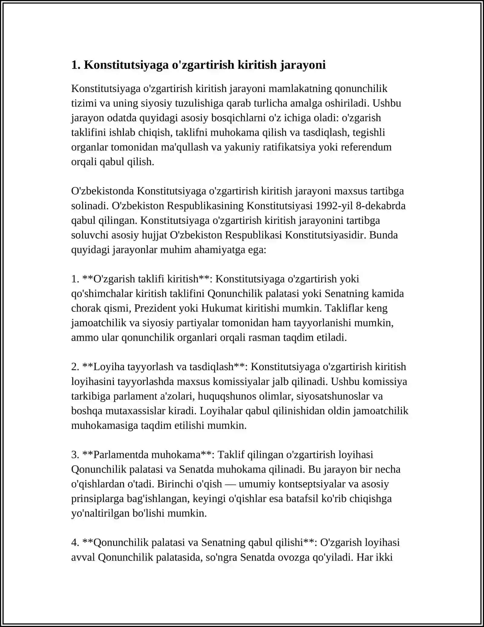 O'ZBEKISTON RESPUBLIKASI KONSTITUTSIYASIGA O'ZGARTIRISH VA QO'SHIMCHALAR KIRITISH TARTIBI 3