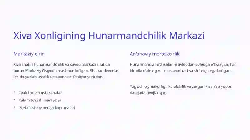 Xiva Xonligida An'anaviy Hunarmandchilik: Tarix va Meros 3