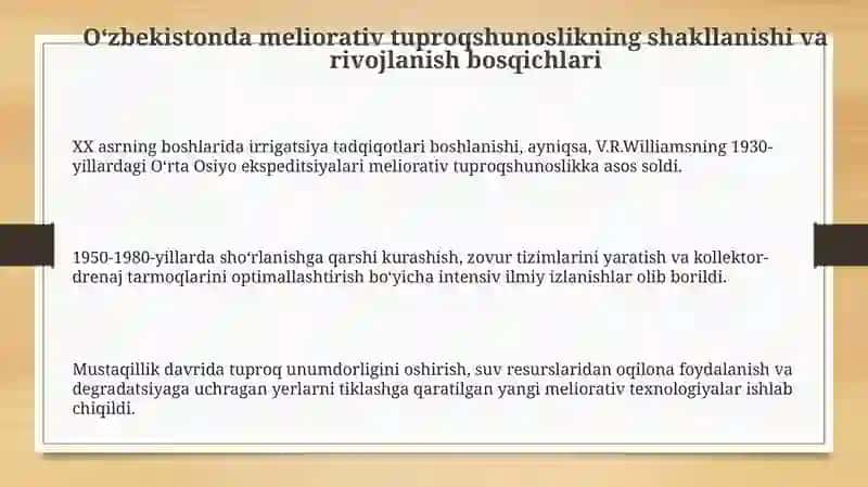 O'zbekistonda meliorativ tuproqshunoslik fanining rivojlanishi 3