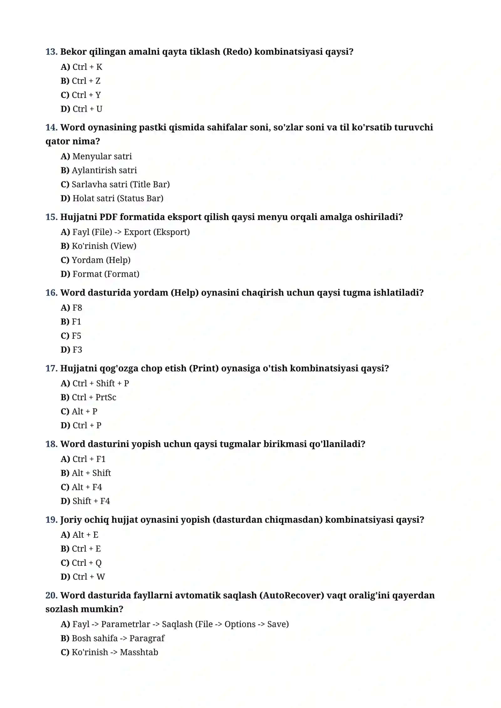 KOMPYUTER SAVODXONLIGI: MS WORD VA MS EXCEL 3