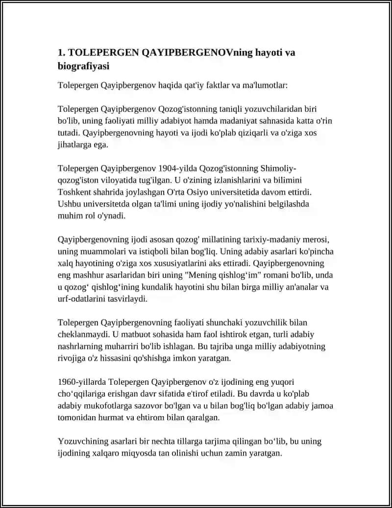 TOLEPERGEN QAYIPBERGENOV DORETIWSHLIGI 3