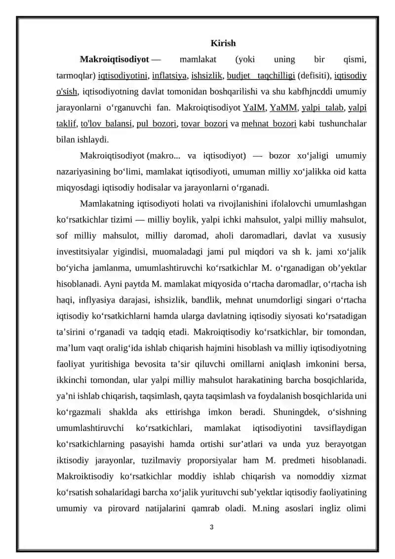 Asosiy makroiqtisodiy ko’rsatkichlar va ularni tahlili qilish xususiyatlari 3