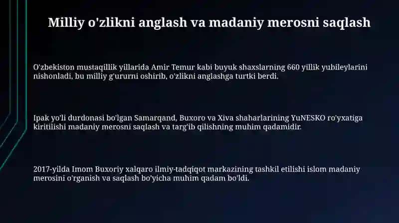 Mustaqillik davrida Özbekistondagi manaviy va madaniy rivojlanish 3