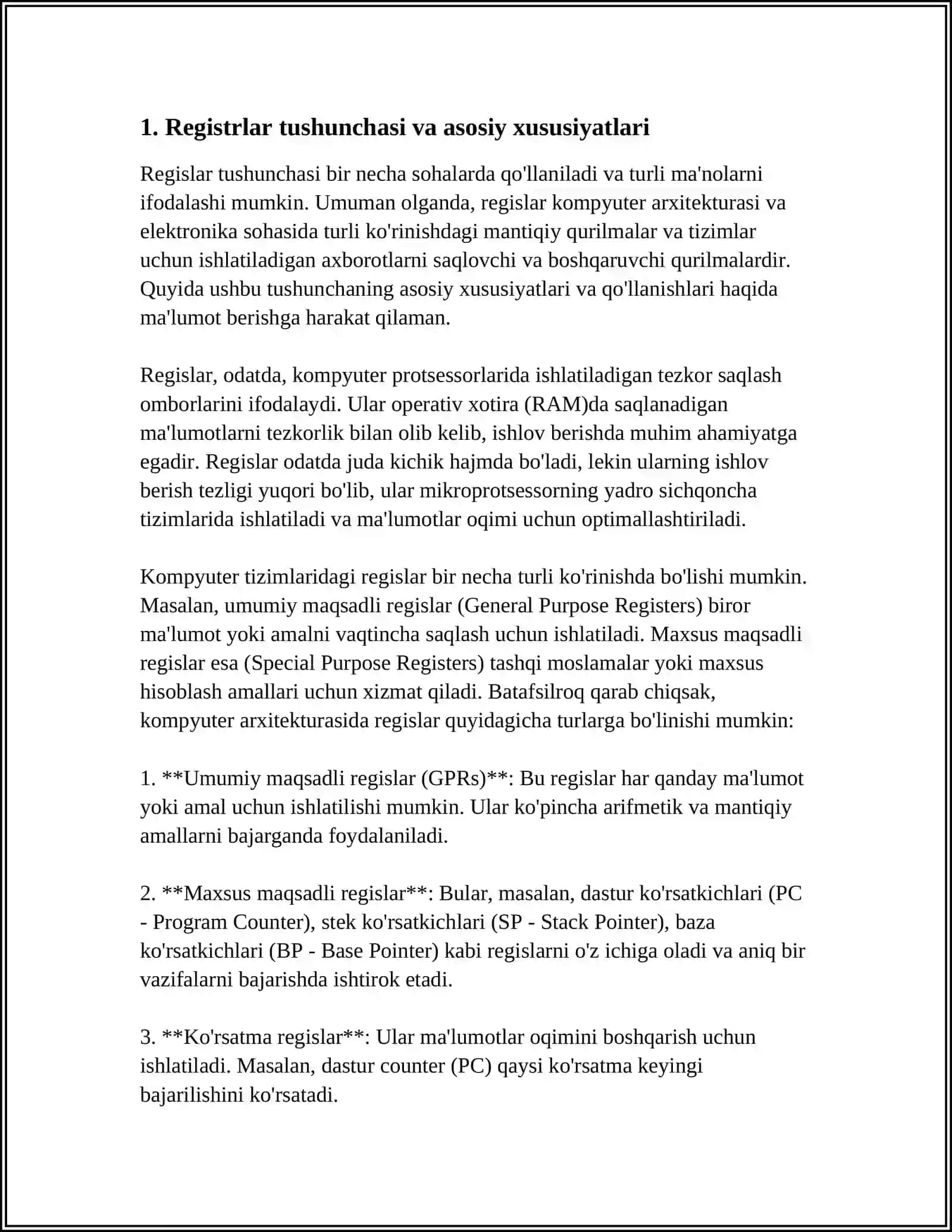 REGISTRLARNING ASOSIY TURLARI,TASNIFI VA VAZIFALARI 3