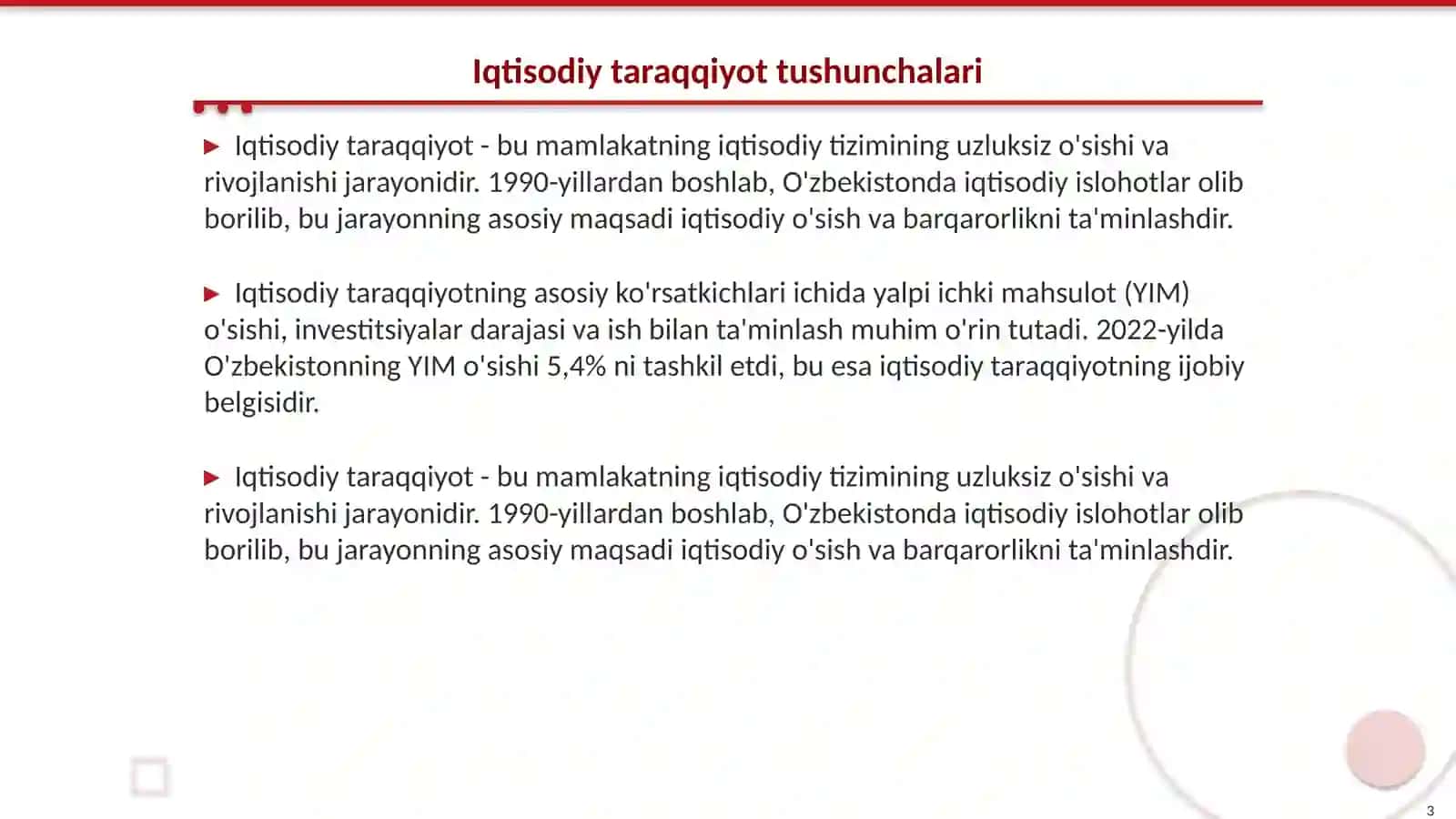 Iqtisodiy taraqqiyot, iqtisodiy o‘sish, milliy boylik 3