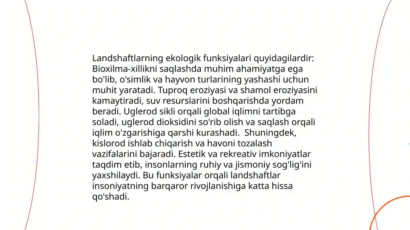 Landshaftlarning funksiyalarini nimalardan iborat ekanligini o'rganish 3