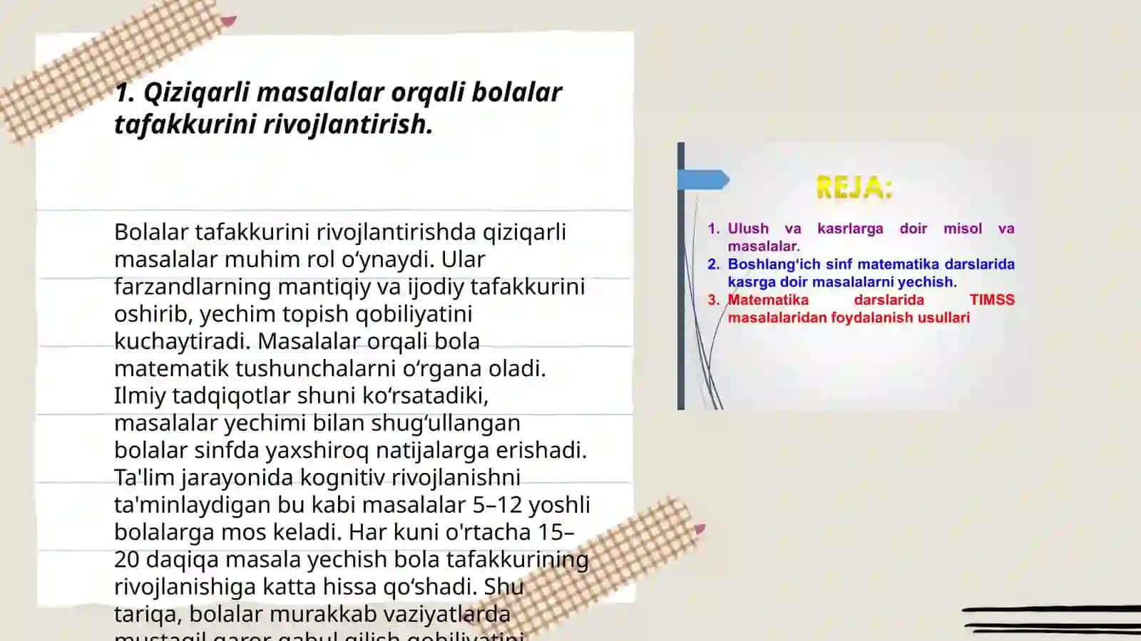 Qiziqarli va mantiqiy masalalar. Masalalar tuzish va yechimning bolalar ongiga ta’siri 3