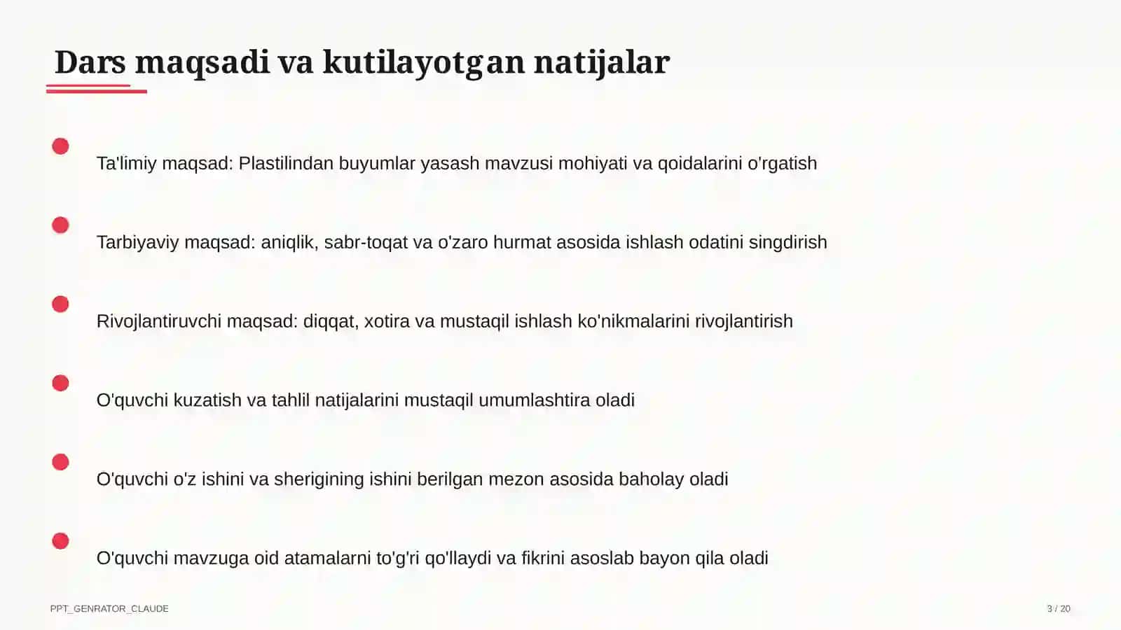 Plastilindan buyumlar yasash (1-sinf) 3