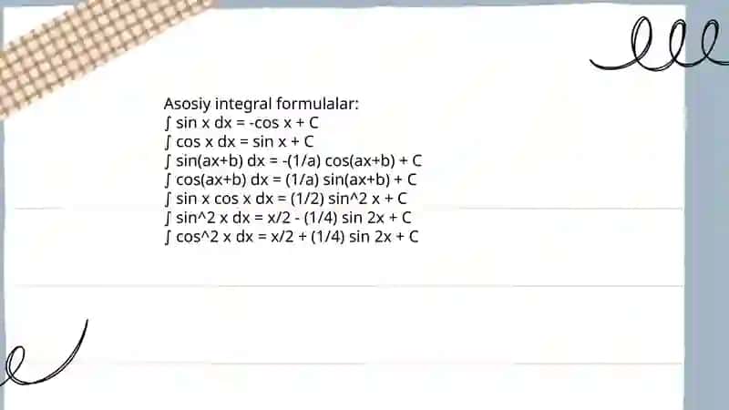 Trigonometrik funksiyalarni integrallash 3