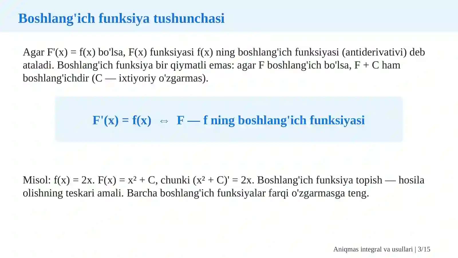 Aniqmas integral va integrallash usullari 3