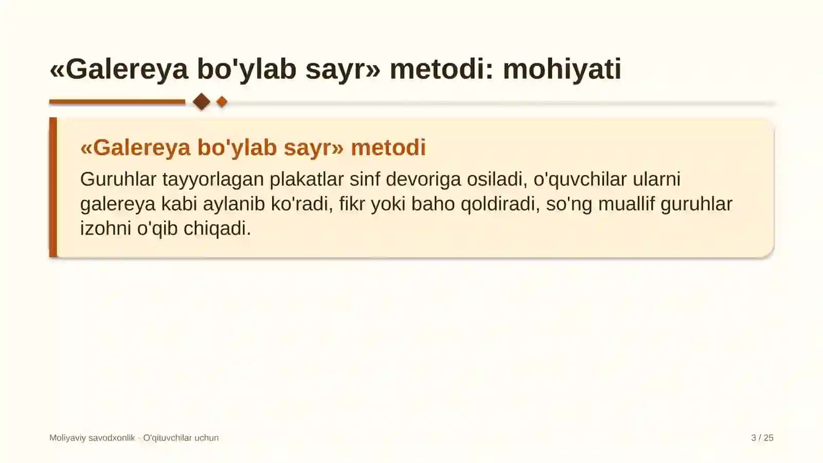moliyaviy savodxonlik darslarida galereya bo'ylab sayr metodidan foydalanish 9479 3