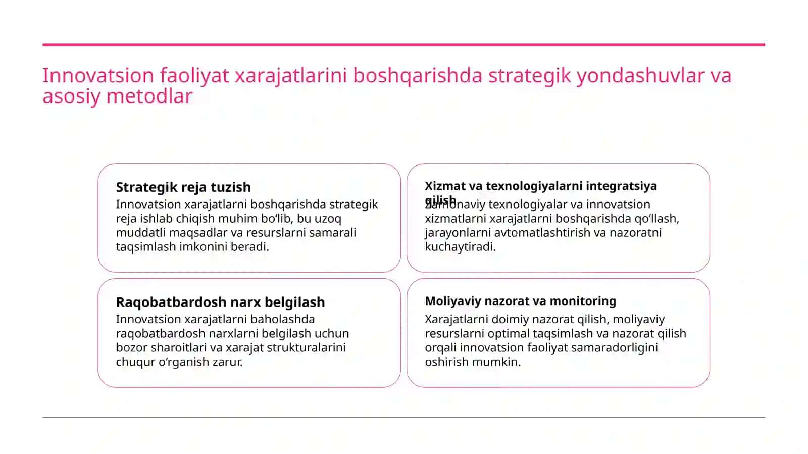 Innovatsion faoliyat xarajatlarini boshqarish va baho belgilash 3