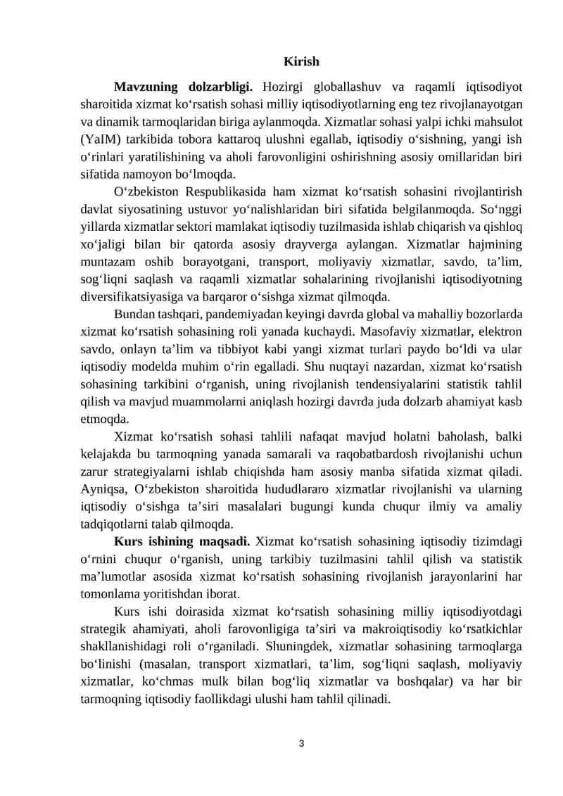 Xizmat ko’rsatish sohasi tarkibi va statistikasi 3