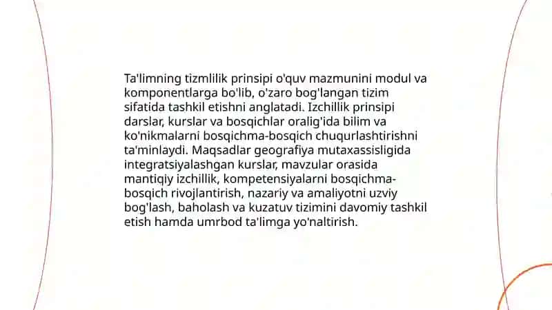 Ta'limning tizmlilik va izchillik prinsiplarini amalga oshirish qoidalari geografiya mutaxassisligida oid slayd 3