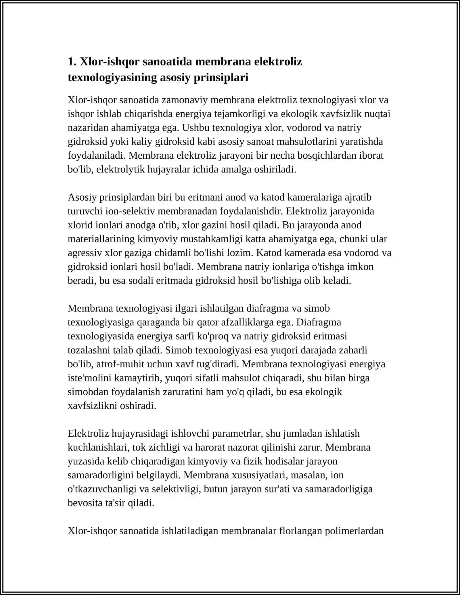 XLOR -ISHQOR SANOATI: ZAMONAVIY MEMBRANA TEXNALOGIYASINING TAHLILI VA EKOLOGIK AHAMIYATI 3