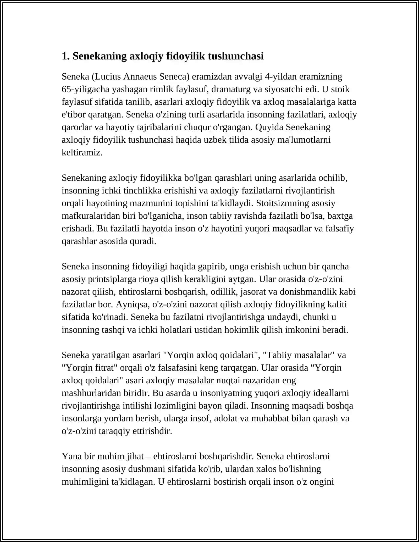 SENEKANING "LUTSILIYAGA AXLOQIY XATLARI" ASARI ASOSIDA ESSE 3
