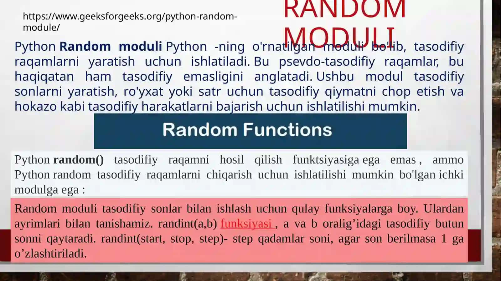 Python dasturlash tilida tasodifiy sonlar 3