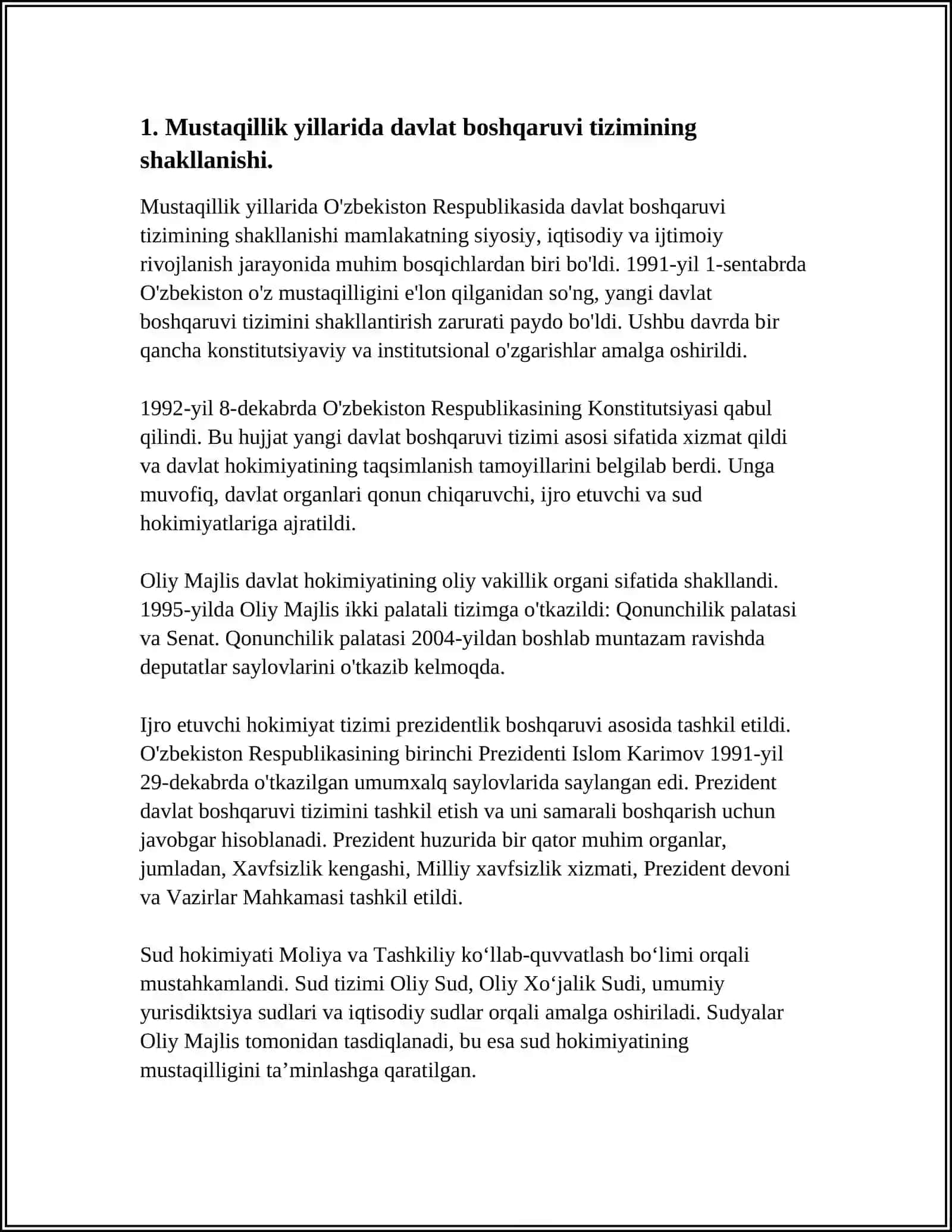 MUSTAQILLIK YILLARIDA DAVLAT BOSHQARUVI TIZIMIDA AMALGA OSHIRILGAN ISLOHOTLAR 3