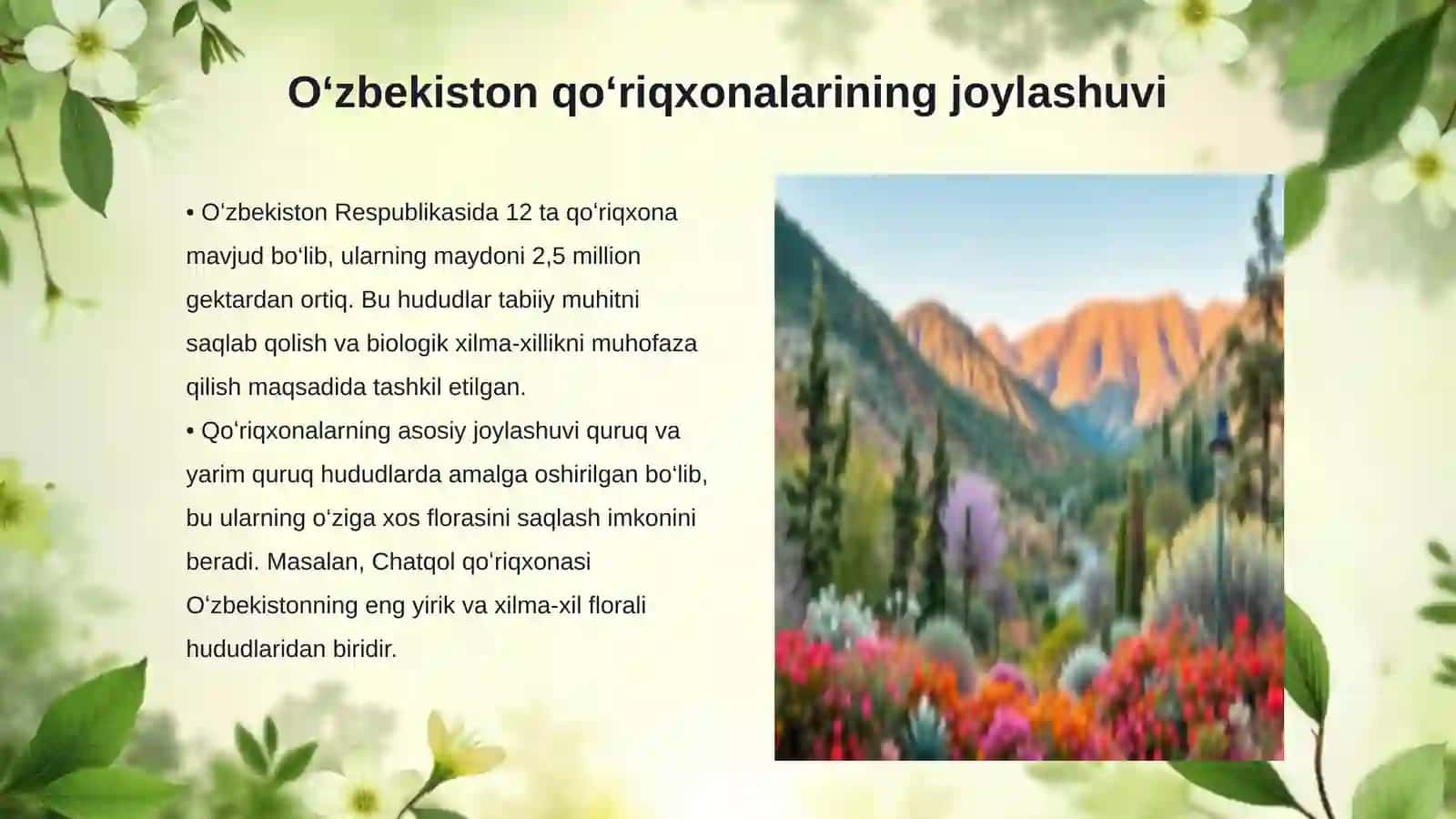 Respublikamizda muhofaza etiladigan tabiiy hududlar qo‘riqxona va milliy bog‘lar florasi 3