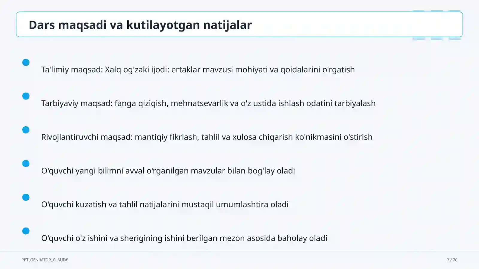 Xalq og'zaki ijodi: ertaklar (5-sinf) Adabiyot 3