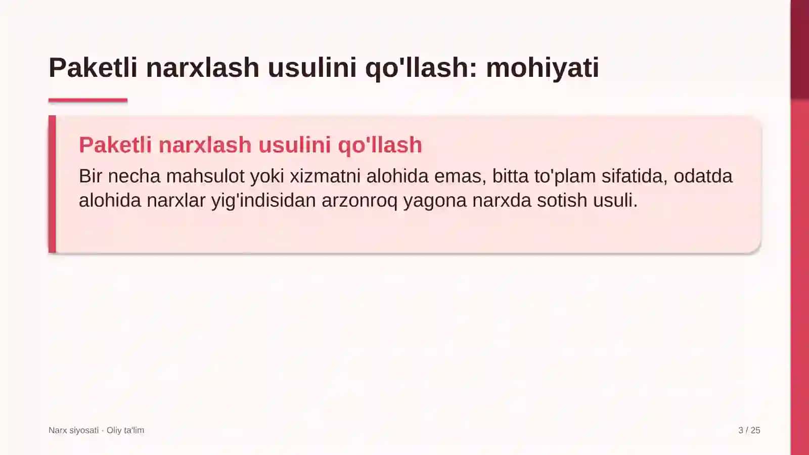 ehtiyot qismlar do'konlarida paketli narxlash usulini qo'llash 5726 3