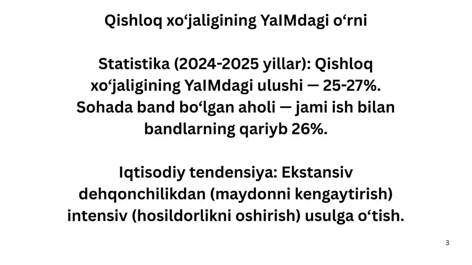 O‘zbekistonda osimlikchilik va chorvachilik tarmoqlari iqtisodiyoti 3