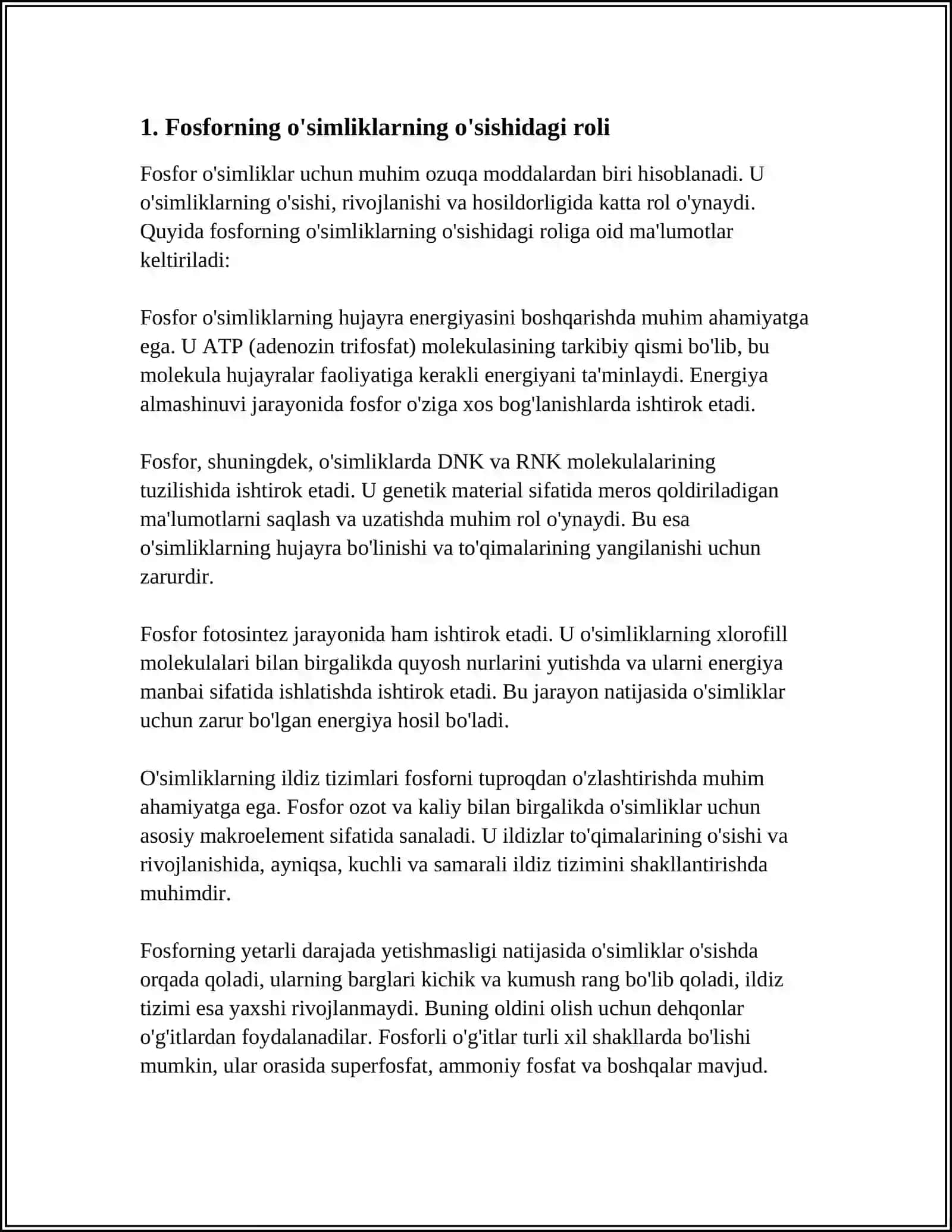 FOSFOR ÓSIMLIKLAR OZIQLANISHIDAGI AHAMIYATI 3