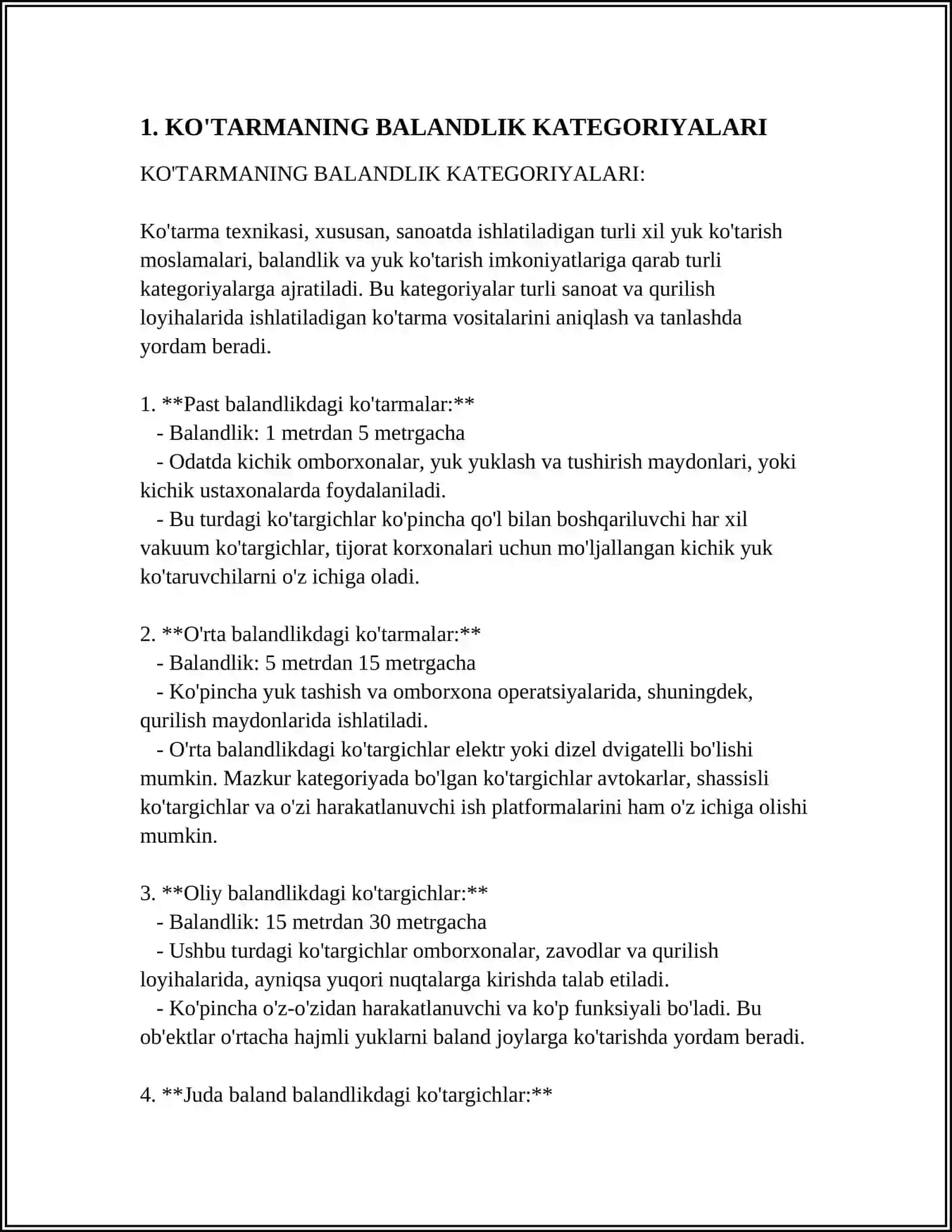 KO‘TARMANING LOYHADA VA BALANDLIK BO'YICHA JOYLASHUV 3