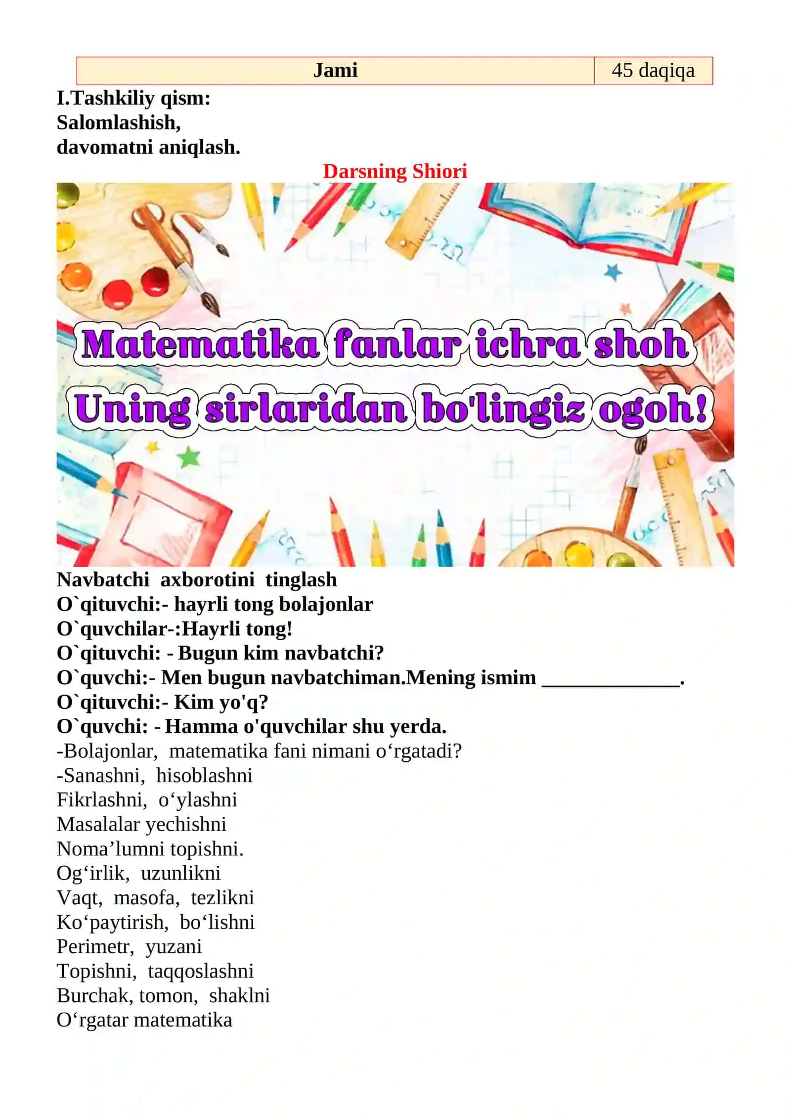 Soatlar va minutlar ishtirok etgan ifodalarni hisoblash mavzusida 2-sinf matematika fanidan dars ishlanmasi 3