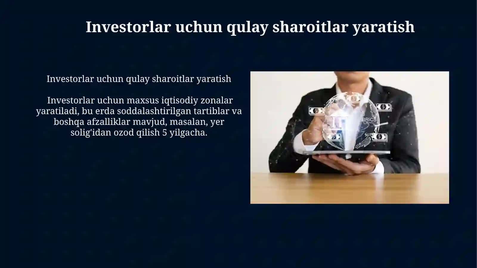 CHET EL INVESTISIYALARINI KENG JALB QILISH XORIJIY INVESTORLAR UCHUN SHAROITLAR YARATISH 3