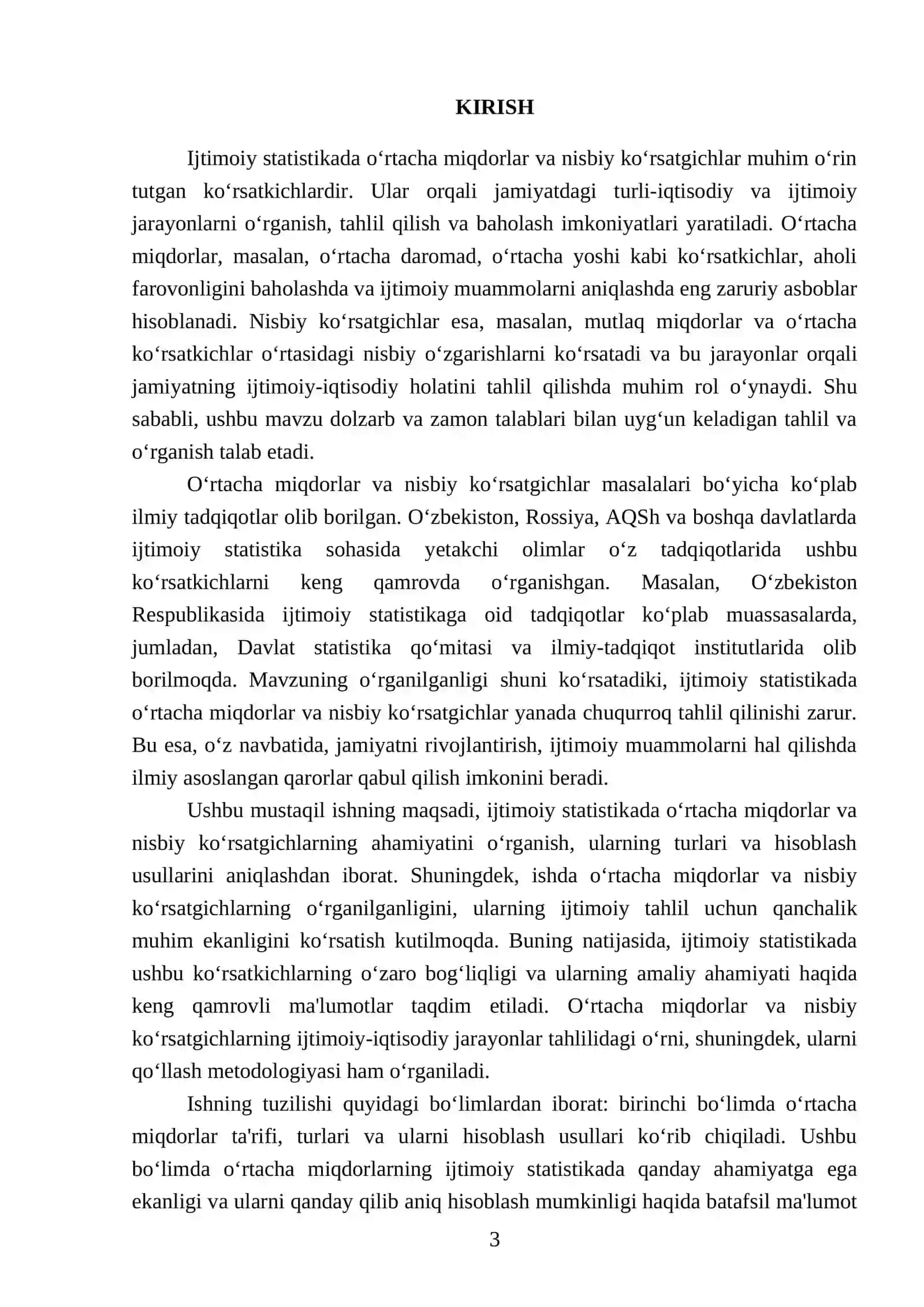 Ijtimoiy statistikada o‘rtacha miqdorlar va nisbiy ko‘rsatgichlar 3