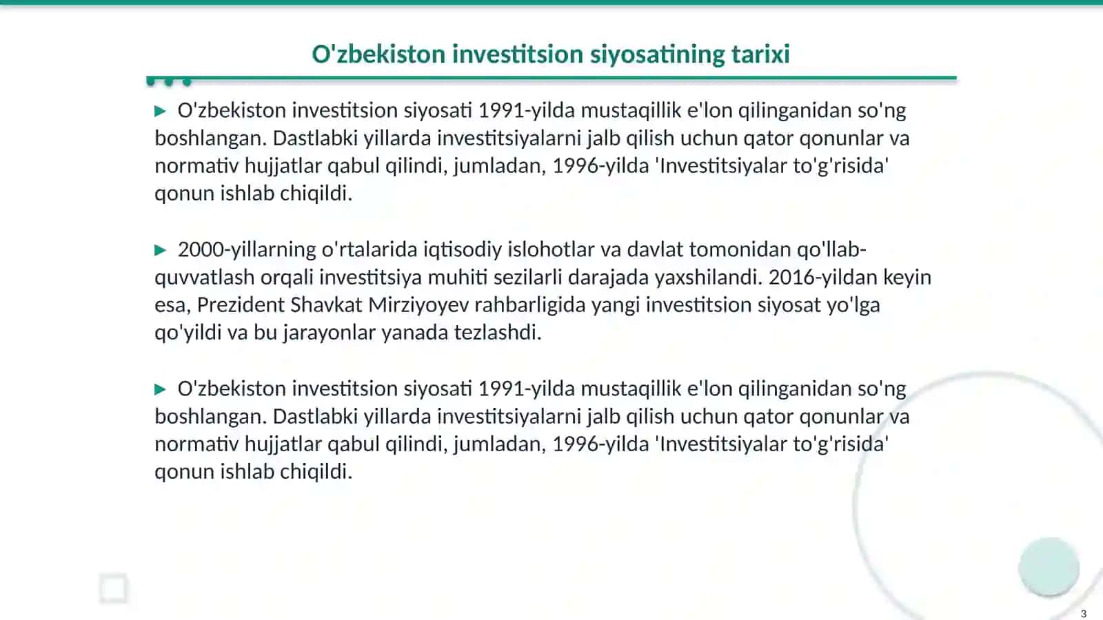 O'zbekiston investitsion siyosati: holat va istiqbollar 3