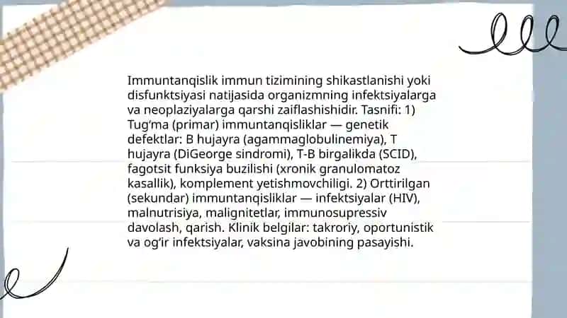 Immuntanqislik holatlari (tug‘ma, hayot davomida orttirilgan) 3