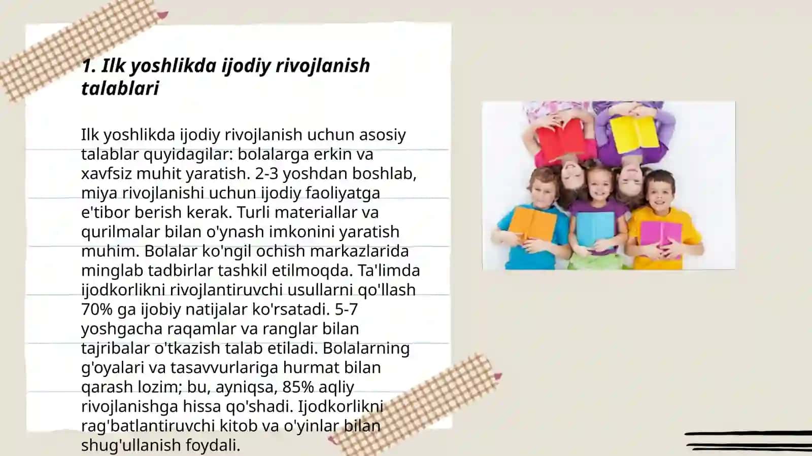O'zbekiston Respublikasi ilk va Maktabgacha yoshdagi bolalar rivojlanishiga qo'yiladigan davlat talablari asosidagi ijodiy rivojlanish yo'nalishining mazmun mohiyati 3