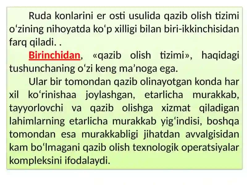 Rudakonlarini qazib olish tizimi samaradorligining asosiy ko‘rsatkichlari va tasnifi 3