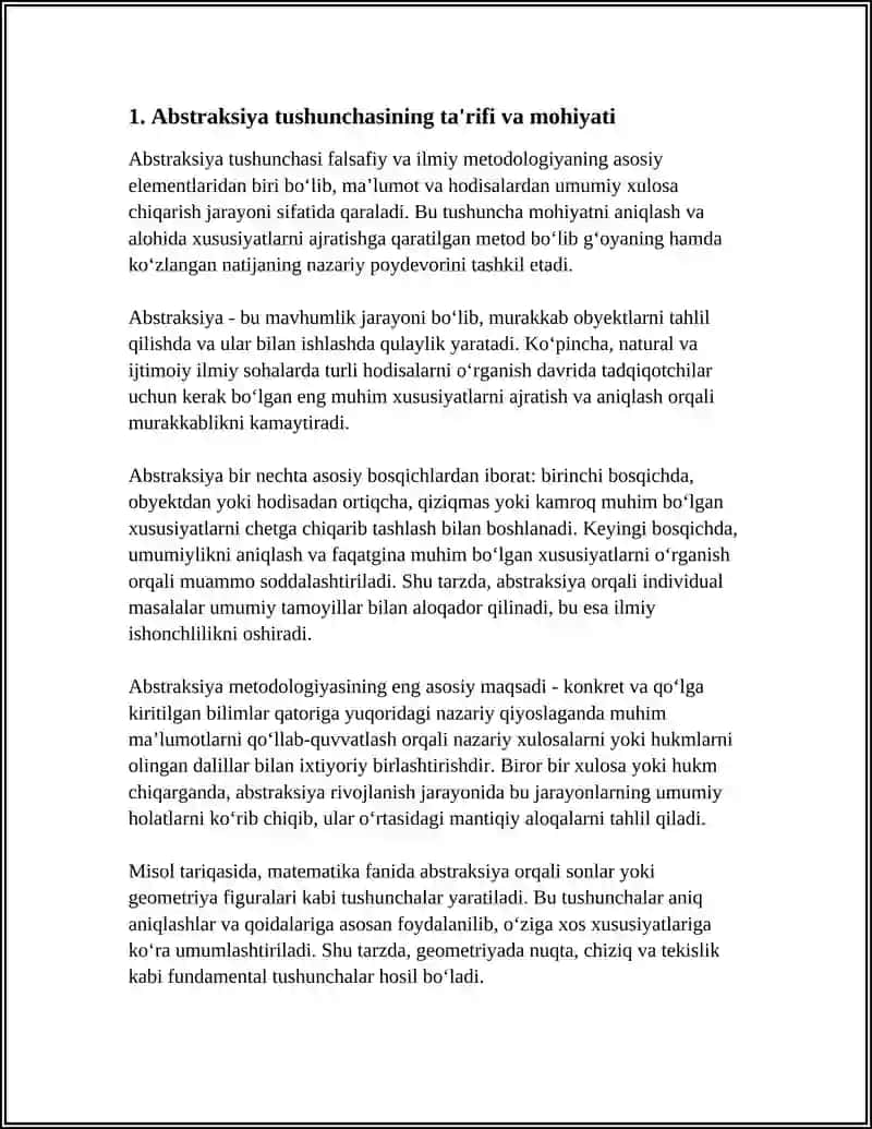 ABSTRAKSIYA TUSHUNCHASI. XULOSA VA HUKM 3