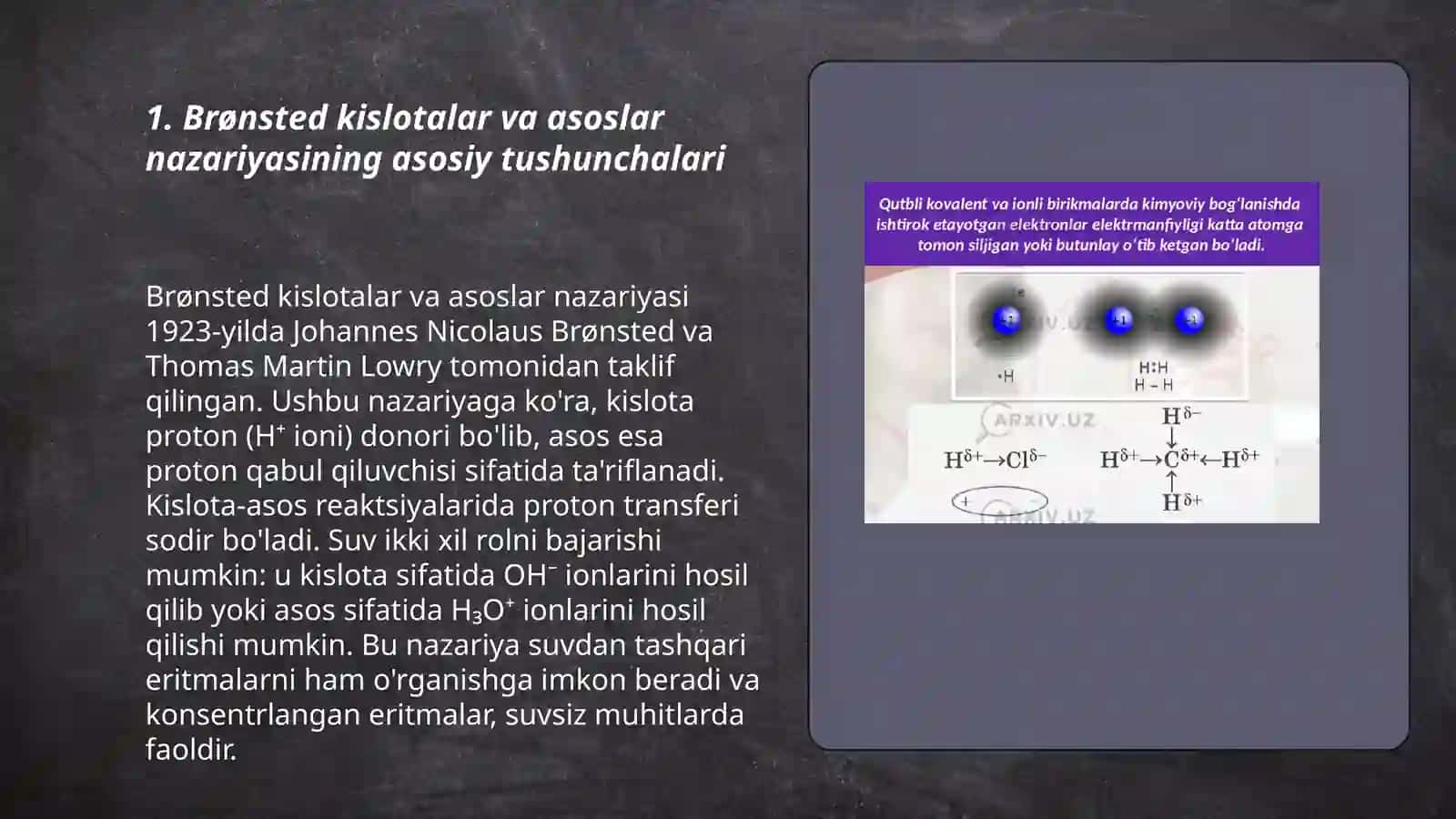 BRENSTED NAZARIYASI. LUYIS NAZARIYASI. OKSIDLANISH-QAYTARILISHREAKSIYALARINI YARIM-REAKSIYA USULDA TENGLASHTIRISH 3