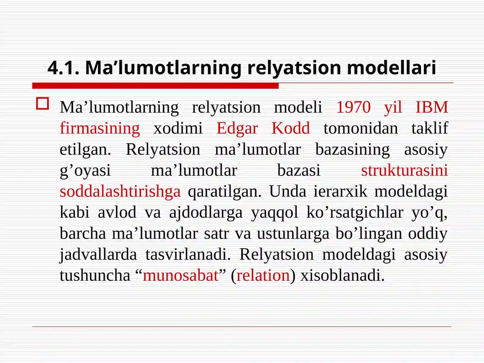 Ma’lumоtlarning rеlyatsiоn mоdеllari. 3