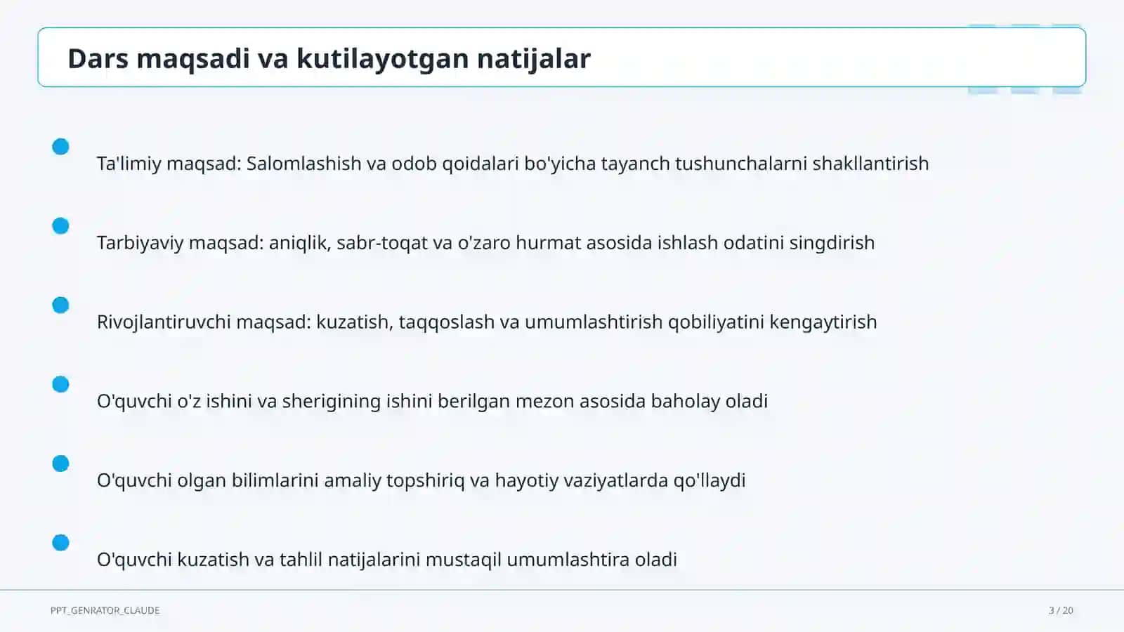 Salomlashish va odob qoidalari (1-sinf) 3